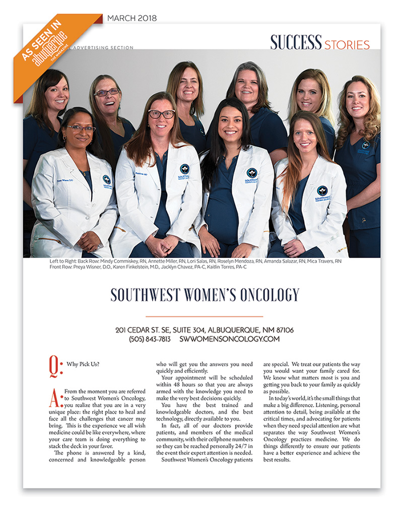 SWWO Success Stories March 2018 Oncology team featured in Albuquerque The Magazine